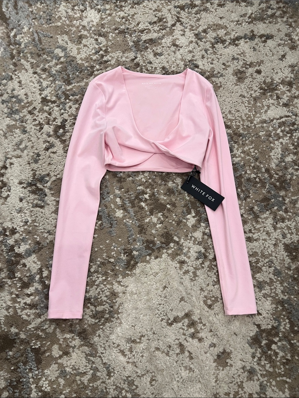 White Fox Active, Pink Long-Sleeve Cropped Twist Top,  size Small.